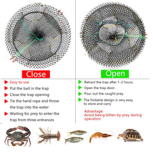 Load image into Gallery viewer, Drasry Crab Trap Bait Lobster Crawfish Shrimp Portable Folded Cast Net Magic Collapsible Fishing Traps Nets Accessories for Blue Crabs 2PCS (17.7in x 7.9in) Black (0.44 in Mesh)
