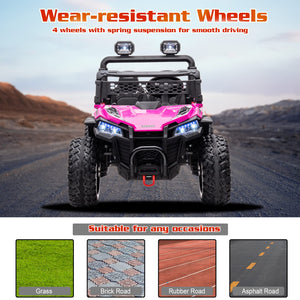 24V Ride On UTV with Remote Control for Girls Boys, 4X4 4WD Off-Road Ride on Car, Rechargeable Kids Electric Vehicle, Pink