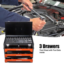 Load image into Gallery viewer, ASKVDL 439PCS Tool Set with 20 Inch Portable 3 Drawer Steel Toolbox Black Orange
