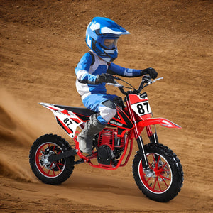 Mini Kid Dirt Bike,4-Stroke Gas Bike with Off-Rode Tire for Teens, Suspensions with Front and Rear Disc Brake, Red
