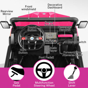 24V Ride On Dump Truck 2 Seater, XXL, 6 Anti-Slip Wheelers, Kids Electric UTV with Dump Bed, Shovel, Music Player, LED Light, Pink
