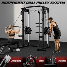 Load image into Gallery viewer, JELENS C21 Power Cage, 2000LBS Multi-Function Power Rack with Independent Dual Pulley System, All-in-One Squat Rack for Cable Crossover, Home Gym Workout Machine (Black, C21 Power Cage)
