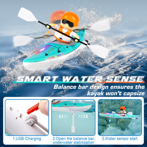 Remote Control Boat for Kids 6-12: Rc Speedboat Toy with Led Lights - Smart Water Sensor Auto On/Off, Dual Modes 2.4ghz Remote Boat，Blue
