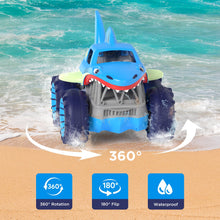 Load image into Gallery viewer, Fast Direct Charging Remote Control Car, Rechargeable Amphibious RC Cars with 2.4Ghz 4WD All Terrain Waterproof RC Shark Monster
