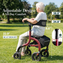 Load image into Gallery viewer, HolyHeal Walkers for Seniors, Rollator Walker with Seat and Backrest, 10" Big Wheels All Terrain, Rolling Walker Foldable Supports 350lb, Lightweight &amp; Height Adjustable, Cane &amp; Cup Holder, Burgundy
