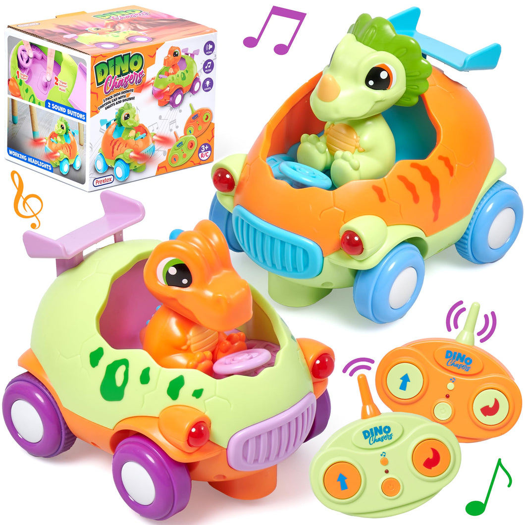 Dino Remote Control Car - Cartoon Style Dinosaur Remote Car with Music and Lighting - Disassemble-able and Assemble-able