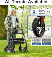 Load image into Gallery viewer, HOMLAND Foldable Rollator Walkers with Seat for Seniors, 8'' Big Wheels, 350 lb. Weight Capacity, Adjustable Handles and Seat Height, Lightweight Rolling Walker, Black
