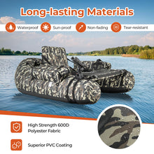 Load image into Gallery viewer, Goplus Inflatable Float Tube, Fishing Belly Boat with Fish Ruler, Pump, Storage Bag, Adjustable Straps, Fishing Float Tube for Angling, 350LBS Load Capacity (Large Camouflage, W/Rod Holder)
