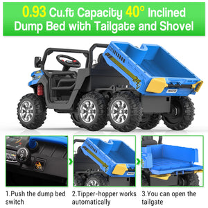 24V Electric Ride On Dump Truck for Kids - 2-Seater 4WD 6 Wheels Remote Control Car with Dump Bed | Blue