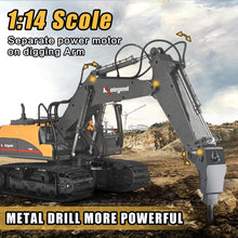 Load image into Gallery viewer, 3 in 1 Remote Control Excavator Toy 1/14 Scale RC Excavator, 15 Channel Upgrade Full Functional Construction Vehicle (Yellow/Black)
