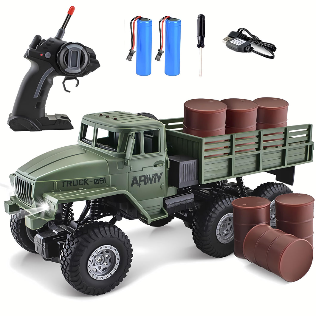 RC Military Truck 6x6 Road Remote Control Car 1/16 Scale Remote Control Truck 4WD All Terrain Rock Army Transport Vehicle