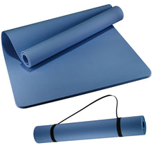 Load image into Gallery viewer, Wimwum Extra Wide Yoga Mat 72" x 32", 8mm Non Slip TPE Exercise Mat with Carrying Strap, Large Workout Mat for Yoga, Pilates, Stretching, HIIT &amp; Home Gym, DarkBlue
