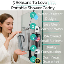 Load image into Gallery viewer, TERRA HOME Portable Shower Caddy Bag- Large Capacity, Quick Dry with Metal Hook - Hanging Shower Bag - Breathable Mesh Toiletry Shower Tote for Gym and College Dorm (Grey, Extra Large)
