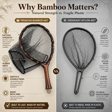 Load image into Gallery viewer, Premium Handcrafted Fly Fishing Net with Natural Bamboo Frame, Rubber Hex Mesh, Brass Lanyard Ring, Trout Stream Size
