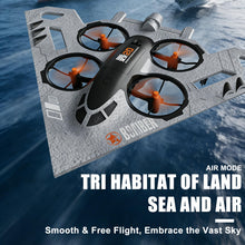 Load image into Gallery viewer, Virellia 3-in-1 RC Drone for Land Sea Air, H20 Remote Control Bomber RC Airplane with Cool Lights, 360° Flip, 3 Driving Mode and Collision Protection, Foam RC Drone Toy Gift for Boy Girl, Silver
