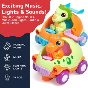 Dino Remote Control Car - Cartoon Style Dinosaur Remote Car with Music and Lighting - Disassemble-able and Assemble-able
