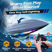 Load image into Gallery viewer, RC Remote Control Boat with 7 LED Light Modes Waterproof Electric Fast Speed Boat for Adults Kids 8-12 Lake Pool Water Play,Self-righting
