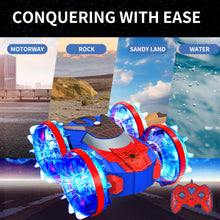 Load image into Gallery viewer, Remote Control Amphibious Car with LED Lights, 360° Rotation 4WD Waterproof, Gesture and Handle Remote, 1200mAh Battery, Ages 4-12
