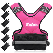 Load image into Gallery viewer, ZELUS Weighted Vest for Men and Women, Adjustable Body Weight Vest Exercise Set for Workouts, 4-10lb/11-20lb/20-32lb with 6 Ironsand Weights for Cardio Strength Training Walking Jogging, 11-20lb. Pink
