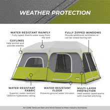 Load image into Gallery viewer, CORE 9 Person Instant Cabin Tent | Large Multi Room Family Pop Up Tent for 2 Minute Camp Setup
