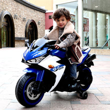 Load image into Gallery viewer, Kids Electric Motorcycle with Training Wheels for 3-8 Years(43-55in), Boys Girls Ride on Electric Motorbike, Blue White
