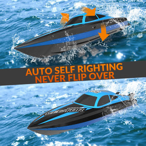 RC Boat 20MPH Fast Remote Control Boat with Lights 2.4Ghz Toy Boat for Pools and Lakes with 2 Rechargeable Batteries, Blue