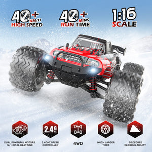 1:16 Scale All Terrain RC Car, 4x4 High Speed 40 KPH RC Truck, 2.4Ghz Remote Control Truck with 2 Batteries