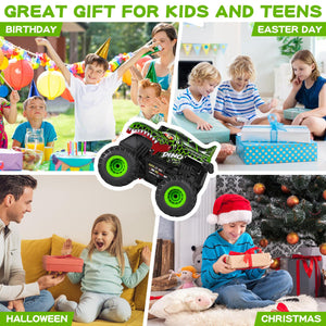 Remote Control Car, 2.4Ghz All Terrain Dinosaur Monster Truck Toys, RC Truck with Music, 3 Lighting Effects, 360 Stunt (Green)