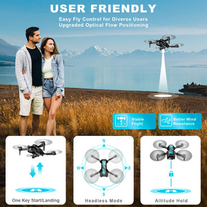 Mini Drone with Camera for Beginners Adults-1080P FPV Camera Foldable Drone with Stable Altitude Hold, Gestures Selfie, Waypoint Fly