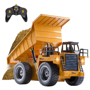 Top Race RC Remote Control Dump Truck Toy | 11" x 5.7" | Alloy Metal and Plastic 4WD with Heavy Rubber Tires - 2.4Ghz