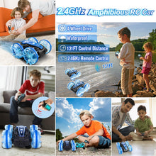 Load image into Gallery viewer, Amphibious Remote Control Car, 2.5GHz 4WD 131Ft 360° Rotation, 180° Flip，60Mins Play, Rechargeable Gesture Rc Car with LED
