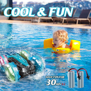 Amphibious Remote Control Car, Pool Toys for Boys 6,7,8,9,10,11,12 Years Old - Best Birthday Gift for Kids, 4WD RC Stunt Car