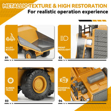 Load image into Gallery viewer, Remote Control Dump Truck, RC Construction Vehicle for Kids with 9 Channel Metal Bed Light Sound &amp; Rechargeable Battery

