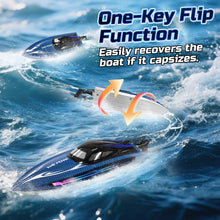 Load image into Gallery viewer, RC Boats for Adults, Remote Control Boat for Pools and Lakes, WF17 25+ KMH Fast RC Speed Boat with 7 LED Light Modes, Blue
