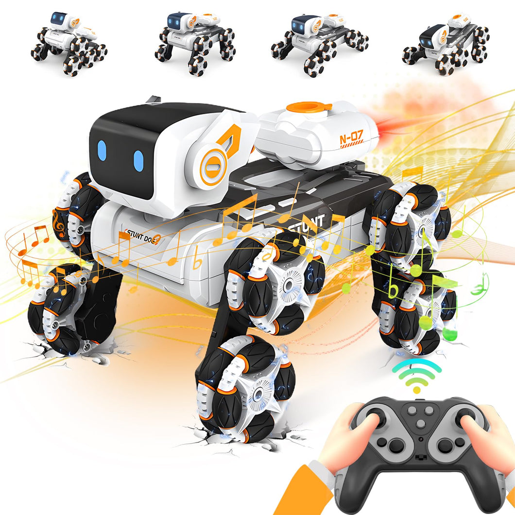 Robot Dog Toy for Kids,2.4Ghz Remote Control Dog Stunt Robot Dog 2nd Gen Remote Control Cars Stunt RC Cars (white)