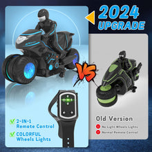 Load image into Gallery viewer, Remote Control Motorcycle Toys New Upgraded RGB Wheels Lights, RC Motorbike with 2-in-1 Remote, Gesture Sensing Stunts Dirt Bike
