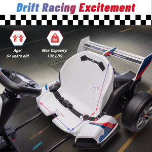 Electric Go Kart with Adjustable Seat, 24V Licensed BMW Drift Kart with Dual 200W Motors (White)
