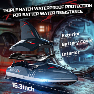 Fast Brushless RC Boat for Adults, 30+MPH 3S High Speed Remote Control Boat, Self-righting 2.4Ghz Speed Shark with LED Lights