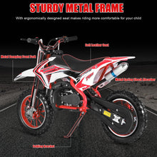 Load image into Gallery viewer, Kids Dirt Bike 49cc 2-Stroke, Mini Pit Bike, Beach Off Road Ride On Vehicle Mini Motorcycle, Pocket Rocket Motocross, 220lbs Weight Capacity Red
