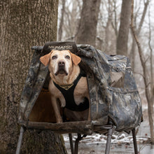 Load image into Gallery viewer, Momarsh Invisi Lab Dog Blind for Waterfowl Hunting | Adjustable Pet Blind for Dry or Wet Land Hunting &amp; Training | Water Resistant Shell with Mesh Draining Bottom | Optifade Timber
