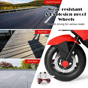 12V Kids Motorcycle, Battery Powered Electric Vehicle for Kids, Training Wheels, LED Lights, Foot Pedal (Red)