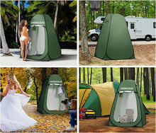Load image into Gallery viewer, Pop-up Shower Tent &amp; 20L Solar Shower Bag Combo - Waterproof Camping Privacy Shelter with Portable Heated Water Reservoir for Outdoor Bathing, Beach, Hiking (Green, 120x120x190cm)

