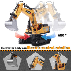Remote Control Excavator Construction Toys for Boys, 16 Channel RC Engineering Vehicle with Metal Shovel & Light, 2.4G 1/16 Scale