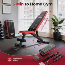 Load image into Gallery viewer, NICEPEOPLE Adjustable Weight Bench for Home Gym up to 6.5'', 660LBS Capacity Workout Bench with 10 Backrests for Chest Shoulders Arms, Compact and Foldable Strength Bench Small Space Apartment Room
