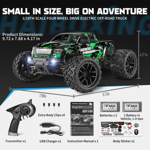 1:18 Scale All Terrain RC Car 18859, 36 KPH High Speed 4WD Electric Vehicle with 2.4 GHz Remote Control, 4X4 Waterproof Off-Road