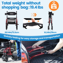 Load image into Gallery viewer, Rollator Walker for Seniors/Adults Foldable Rolling Walker with Seat 330 lbs Capacity 10 inch Wheels Hand Grips Adjustable Height Lightweight Durable Aluminum Walker Removable Back Support (Red)
