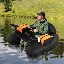Load image into Gallery viewer, Goplus Inflatable Float Tube, Fishing Belly Boat with Fish Ruler, Pump, Storage Bag, Adjustable Straps, Fishing Float Tube for Angling, 350LBS Load Capacity (Black+Orange, Thickened，W/Rod Holder)
