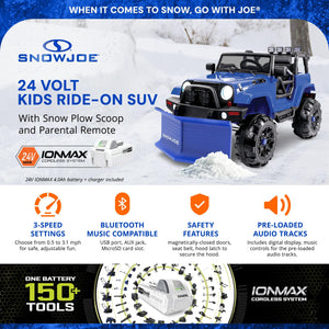 24 Volt Ride On Car Toy with Snow Plow Scoop and Parental Remote, Blue