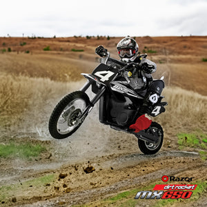 Dirt Rocket Off-Road Motocross Bike–36V Electric Ride-On, Up to 17 mph, Front & Rear Suspension, Hand-Operated Dual Brakes