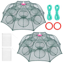 Load image into Gallery viewer, Maasechs 2 Pack Crawfish Traps 8-Sided 16-Entrance Fishing Net Foldable Fishing Bait Trap Cast Net Cage with Pull Rope, Bait Bag &amp; Floating Ring for Catching Minnow Fish Crayfish Shrimp Crab Lobster
